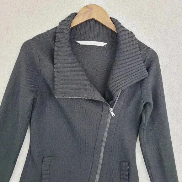 Athleta Wool Blend Women's XS Ribbed Asymmetrical Zip Black Jacket 6CT - Picture 6 of 7